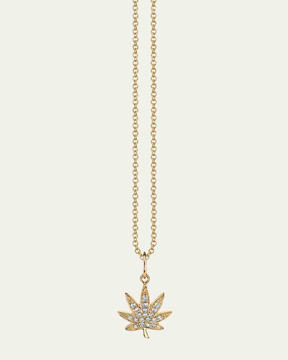 14k Diamond Pot Leaf Charm Necklace